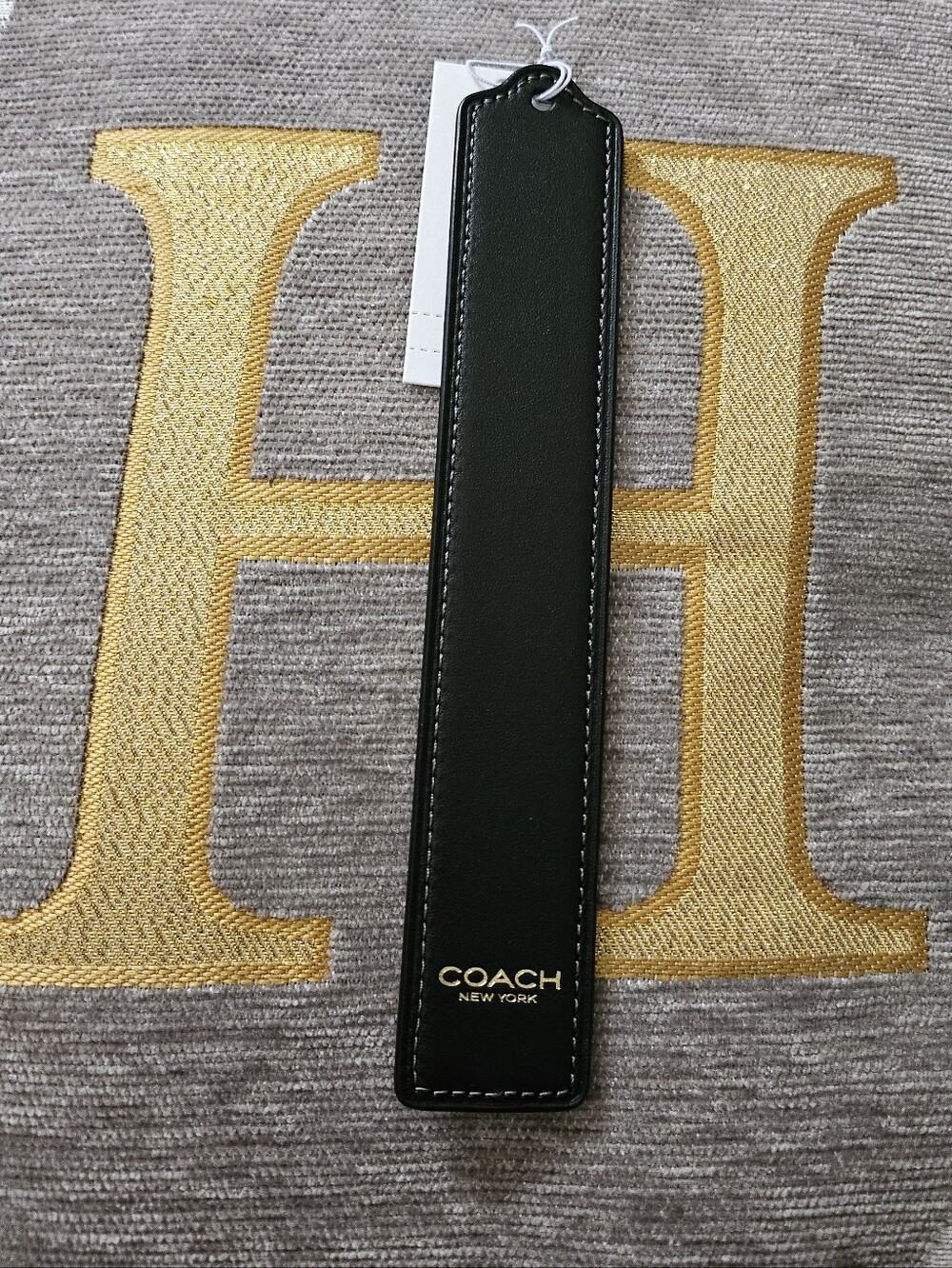 Coach Black Leather Bookmark with Gold Logo Accent